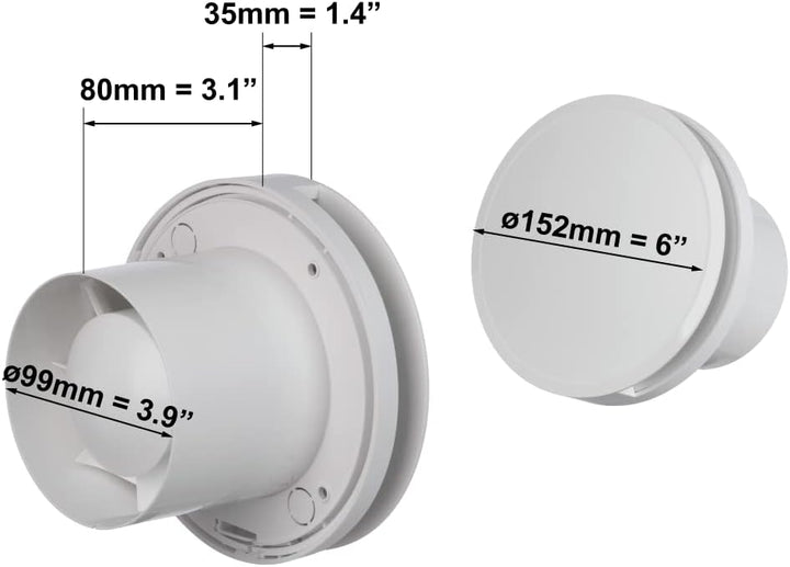 EUROPLAST Ø 100mm Bad-Lüfter mit Feuchtesensor und Timer mit Rund Front, Leise Ventilator - Kunststo
