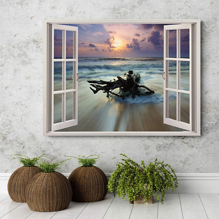 Feeby Wandbild Meer Druckbild Leinwandbild 3D Illusion Blau 90x60 cm Leinwandbild 90x60 cm Blau_c, L