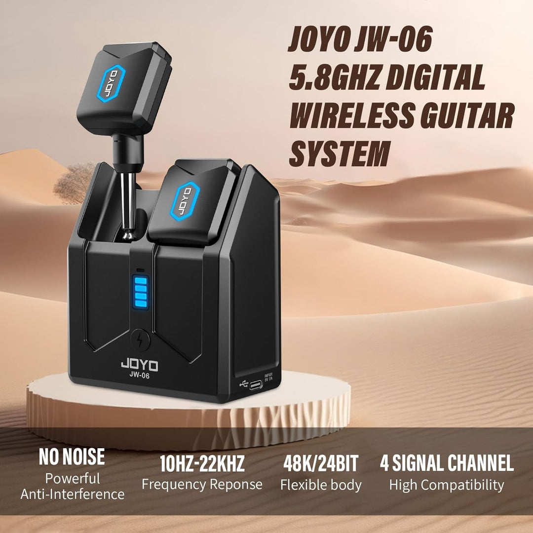JOYO Kabelloser Gitarren-Sender und -Empfänger, 5,8 GHz, mit Ladebox, 4 Kanäle, für Gitarre, Bass, e