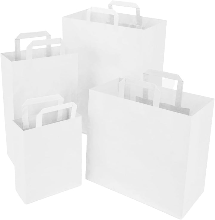 verpacking Papiertragetaschen mit Flachhenkel 22 x 18 x 8 cm Weiss - Papiertüten Bio Papiertasche Kr