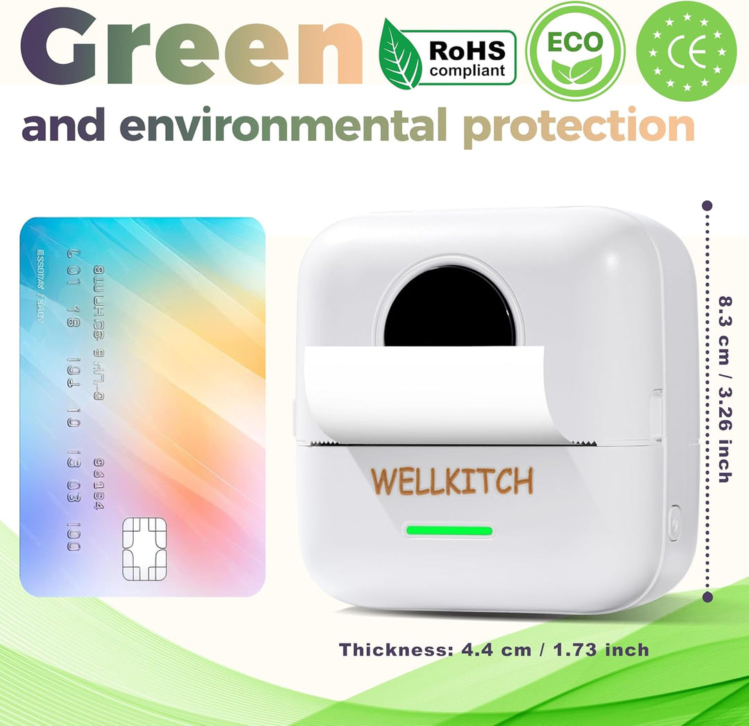wellkitch Tragbarer Mini-Thermodrucker – WLAN-Drucker ohne Tinte für Fotos, personalisierte selbstkl
