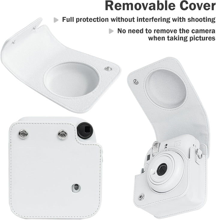 Easy Hood Schutzhülle und Tragbare Tasche für Instax Mini 12 Sofortbildkameras, PU Leder Kameratasch