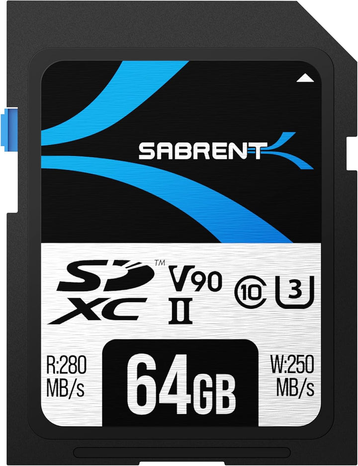 SABRENT SD Karte 64GB v90, sdxc Card uhs ii, SD Speicherkarte Class 10, u3, L280MB/s S250MB/s Full H