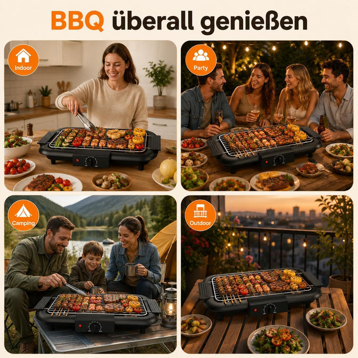 Elektrogrill Tischgrill 2000W Rauchfrei Kompakt Balkon Küche Schwarz | 2000W Schnelles Aufheizen, Vo