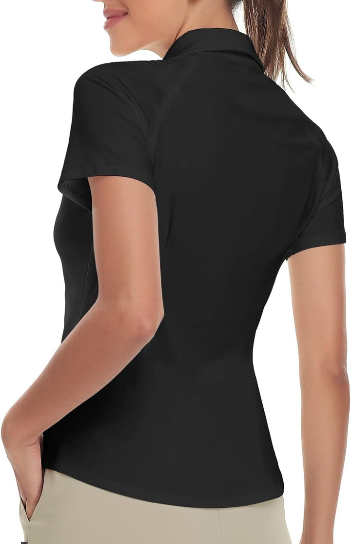 Soneven Poloshirt für Damen Kurzarm Sportshirt mit 1/4 Reissverschluss Sport Tshirts Schnelltrocknen