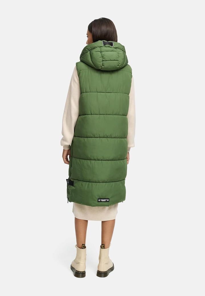 Navahoo Damen ärmellose Lange Outdoorweste warme Winterjacke Schnuffelchen XS-3XL XS Pine Olive, XS