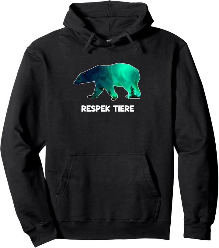 Respektiere Tiere Eisbär Umwelt Aktivist Polarlicht Polygon Pullover Hoodie