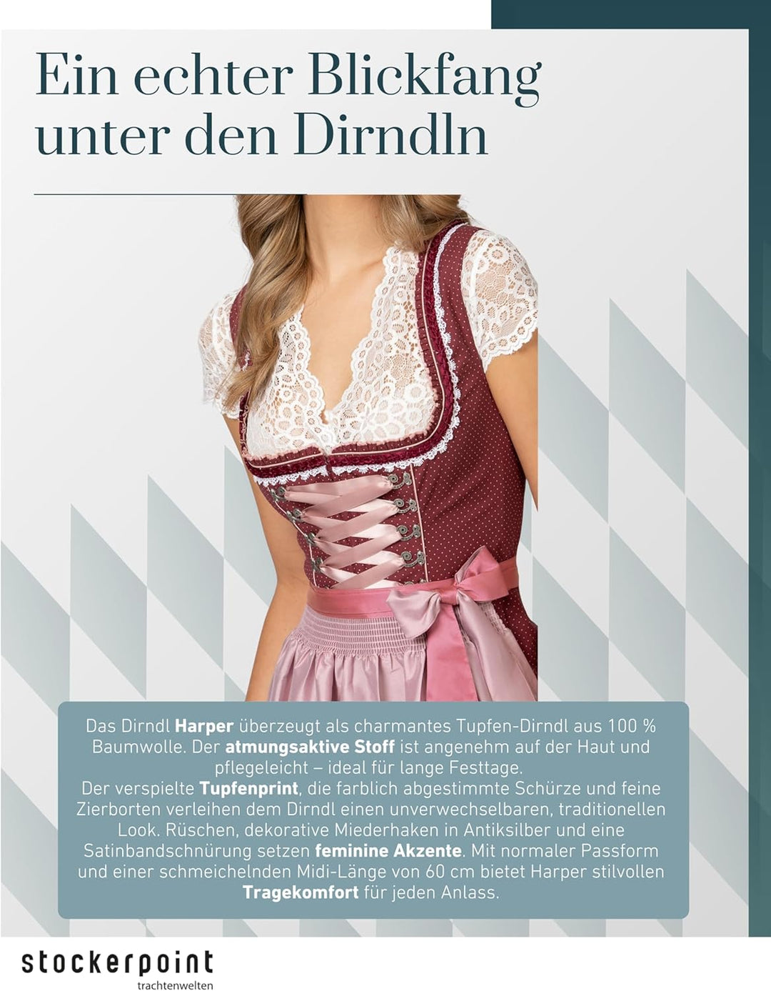 Stockerpoint Damen Dirndl Harper Kleid für besondere Anlässe 32 Altrosa, 32 Altrosa