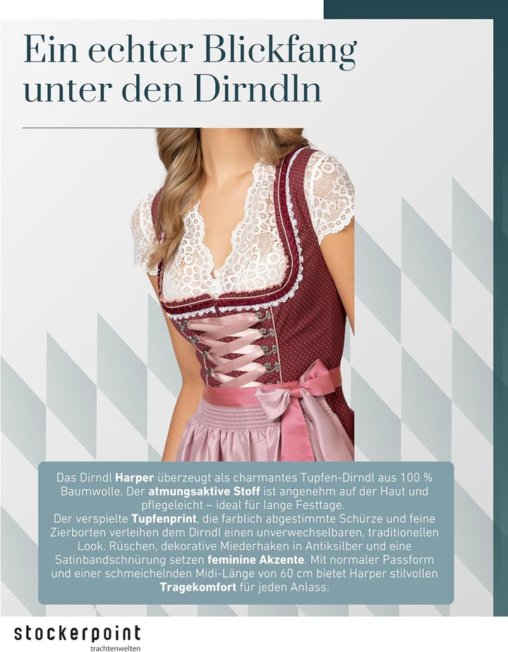 Stockerpoint Damen Dirndl Harper Kleid für besondere Anlässe 32 Altrosa, 32 Altrosa