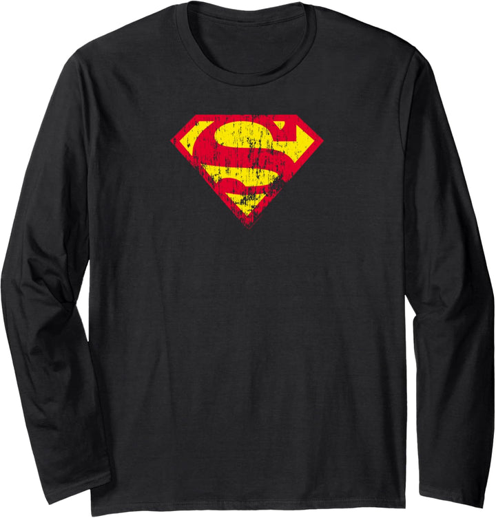 Superman Classic yello & Red Logo Distressed Langarmshirt