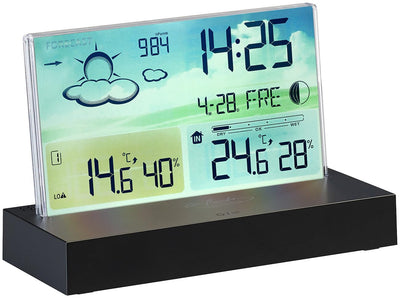 infactory Barometer: Funk-Wetterstation mit rahmenlosem LCD-Display, Aussensensor, Funk-Uhr (Digital