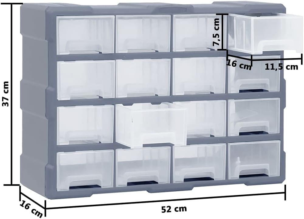 Myheimly Multi-Schubladen-Organizer 16 Schubladen 52x16x37 cm Grau 16 Schubladen, Grau 16 Schubladen
