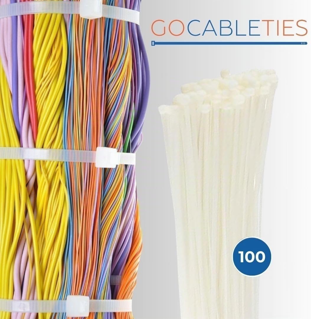 Gocableties Kabelbinder 100 Stück Weiss/Naturfarben Transparent, 370 mm x 7,6 mm mit 54,4 kg Zugfest