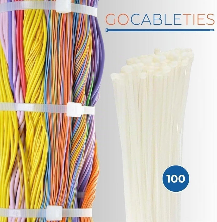 Gocableties Kabelbinder 100 Stück Weiss/Naturfarben Transparent, 370 mm x 7,6 mm mit 54,4 kg Zugfest