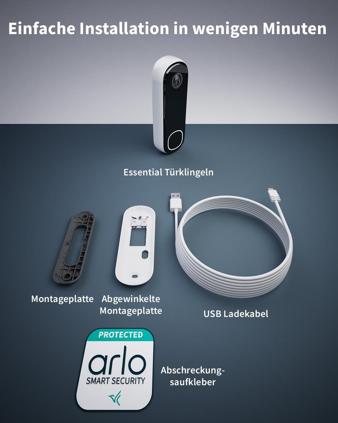 Arlo 2K HD Video Türklingel Mit Kamera Kabellos, WLAN Doorbell, Bewegungsmelder, 2-Wege-Audio, Ring