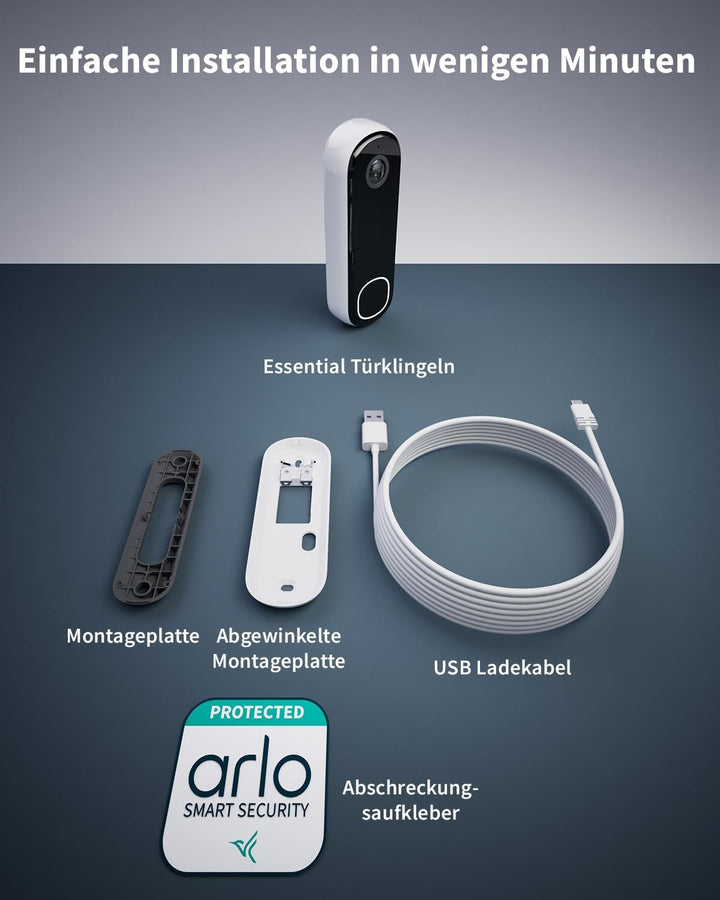 Arlo 2K HD Video Türklingel Mit Kamera Kabellos, WLAN Doorbell, Bewegungsmelder, 2-Wege-Audio, Ring
