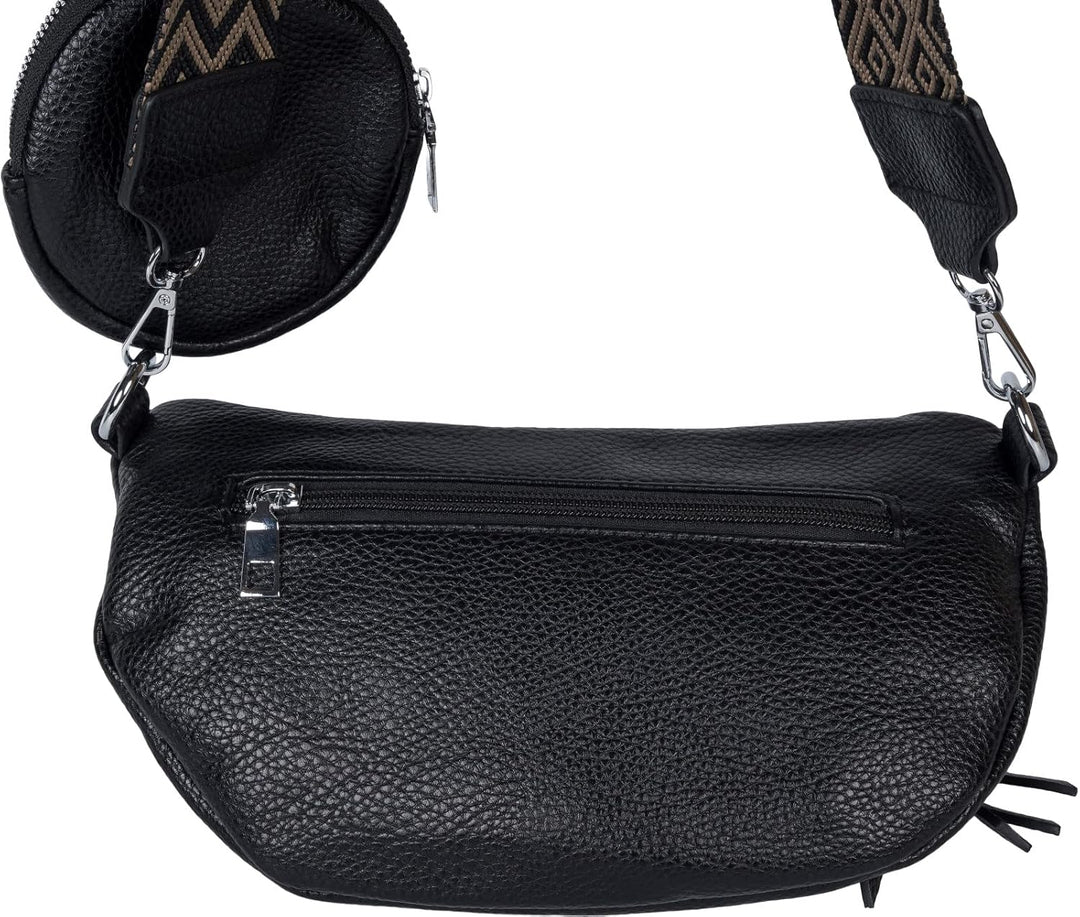 styleBREAKER Damen Halbmond Crossbody Schultertaschen Set 2-Teilig, Schultergurt mit Zick-Zack Raute