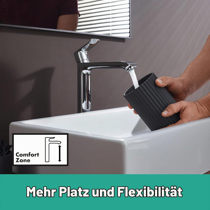 hansgrohe Waschtischarmatur Metris, Wasserhahn Bad mit Auslauf Höhe 260 mm, mit Zugstange, Badarmatu