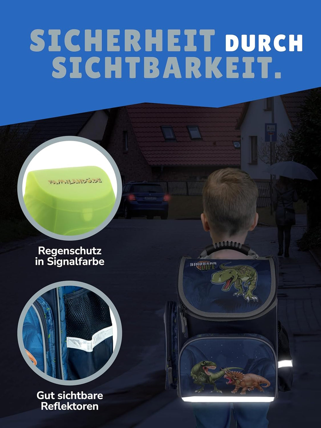 Familando - Schulranzen Set CLOU - 5-teilig mit Federmappe - Dinosaurier - Ergonomisch, Stabil & mit