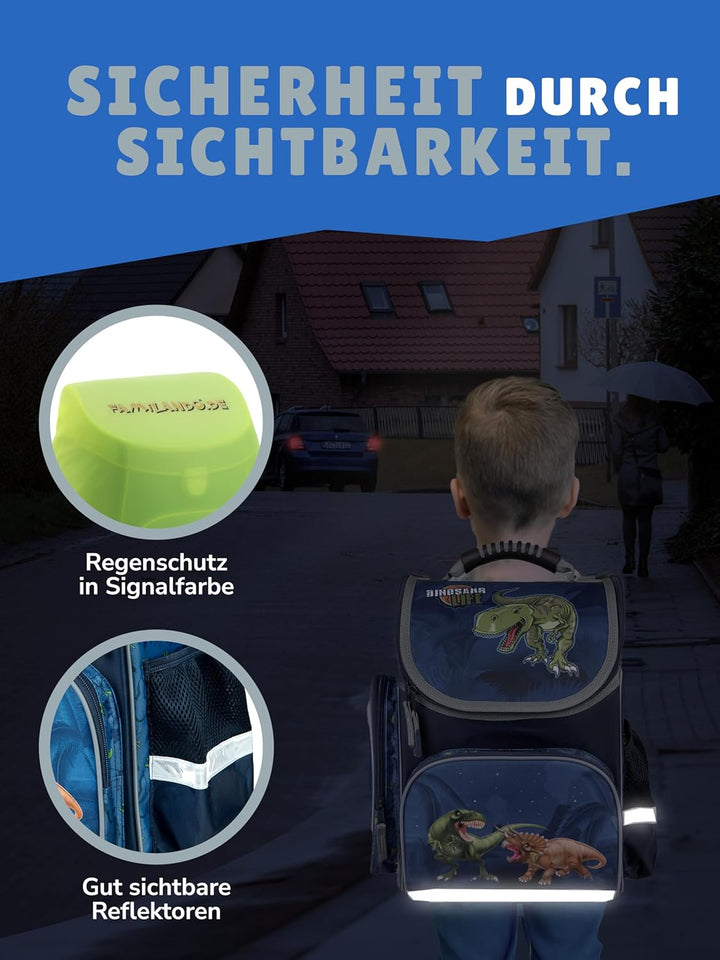 Familando - Schulranzen Set CLOU - 5-teilig mit Federmappe - Dinosaurier - Ergonomisch, Stabil & mit