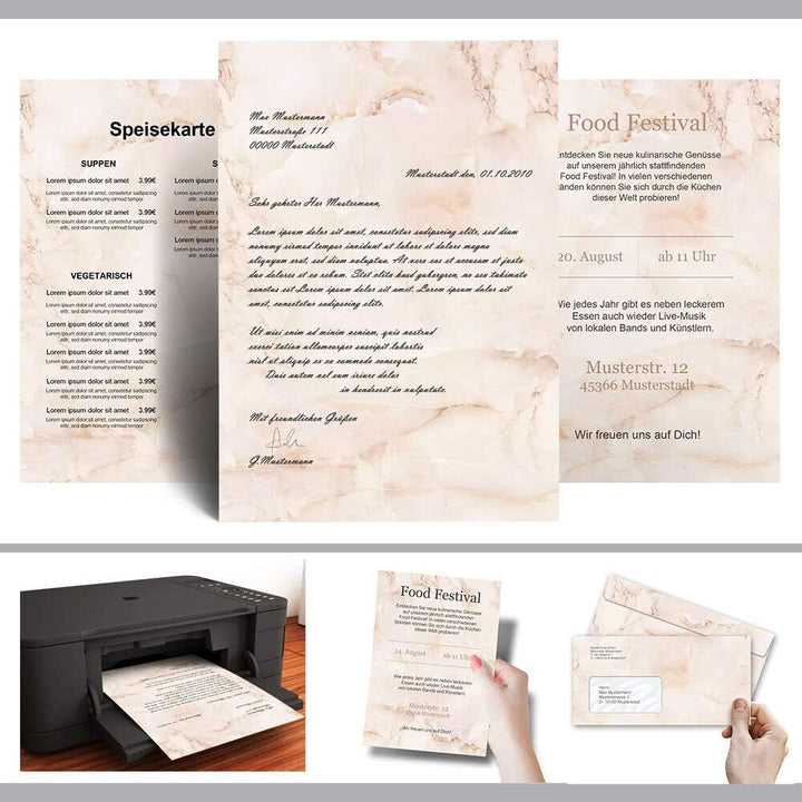 Briefpapier Sets Marmor & Struktur, MARMOR TERRACOTTA 100 Blatt Briefpapier + 100 passende Briefumsc