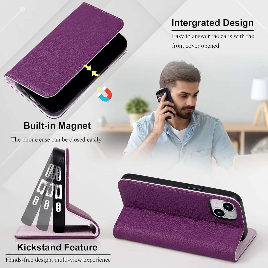 VISOUL Hülle für iPhone 13, Schutzhülle [Echt Leder] [Schützt vor Stoss] [Kartenfach] [Magnetverschl