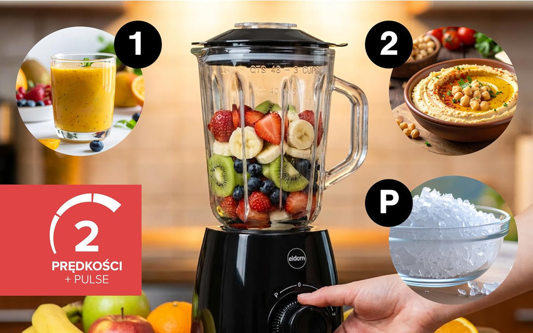 Standmixer 1000W, Glas Blender mit Ice Crush Funktion, Smoothie Mixer 1,8L, 2 Geschwindigkeiten + Pu