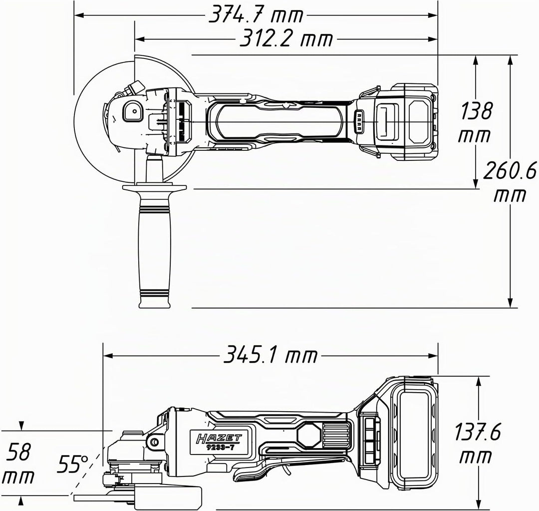 Hazet 2678510 Winkelschleifer-Satz (4teilig, Akku-Winkelschleifer, Schnell-Ladegerät, 2 Li-Ionen-Akk