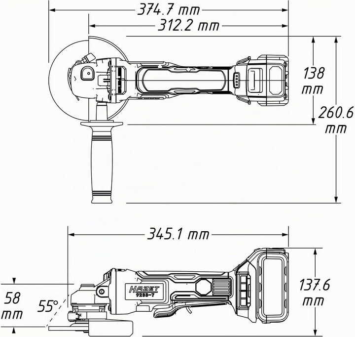 Hazet 2678510 Winkelschleifer-Satz (4teilig, Akku-Winkelschleifer, Schnell-Ladegerät, 2 Li-Ionen-Akk