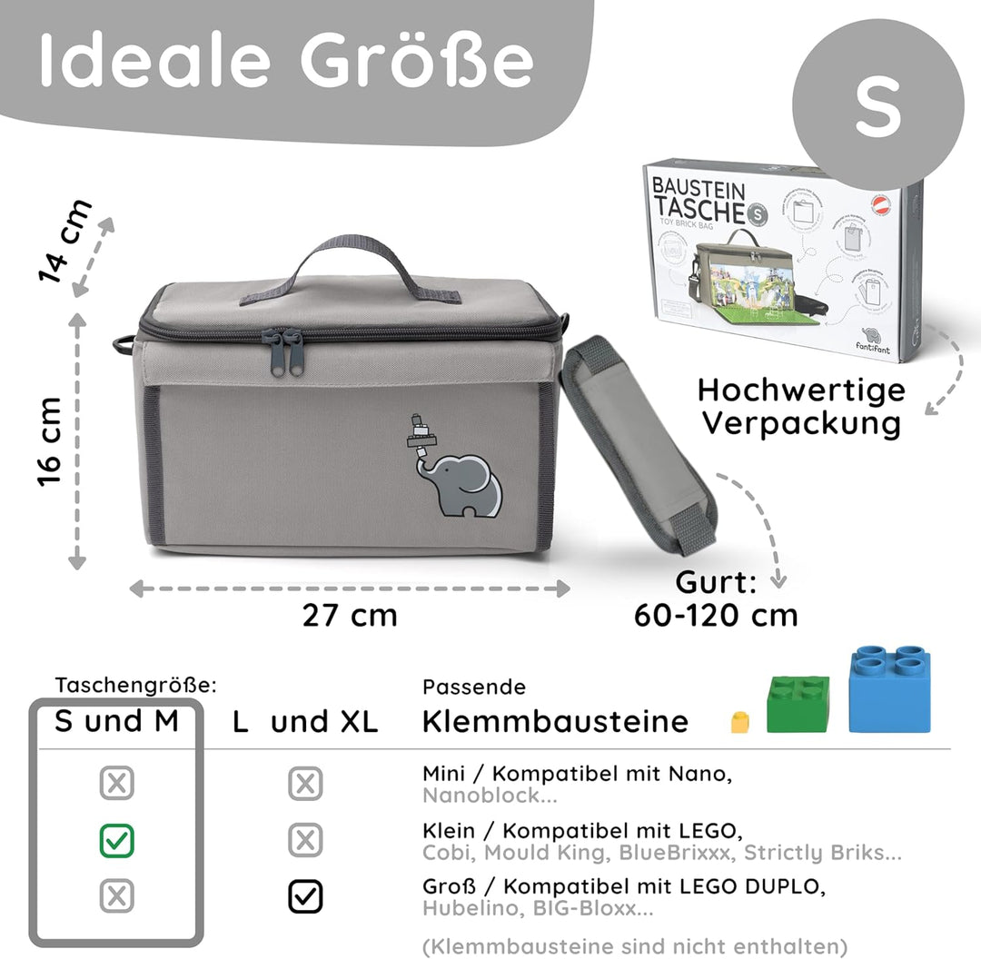 fantifant Baustein Tasche für Lego mit ausklappbarer Bauplatte kompatibel mit Lego Tasche MIT AUSTAU