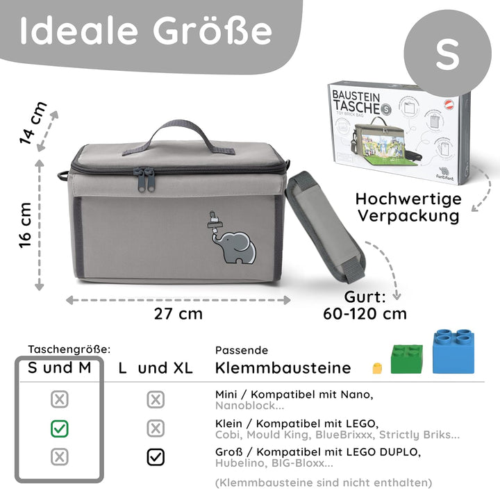 fantifant Baustein Tasche für Lego mit ausklappbarer Bauplatte kompatibel mit Lego Tasche MIT AUSTAU