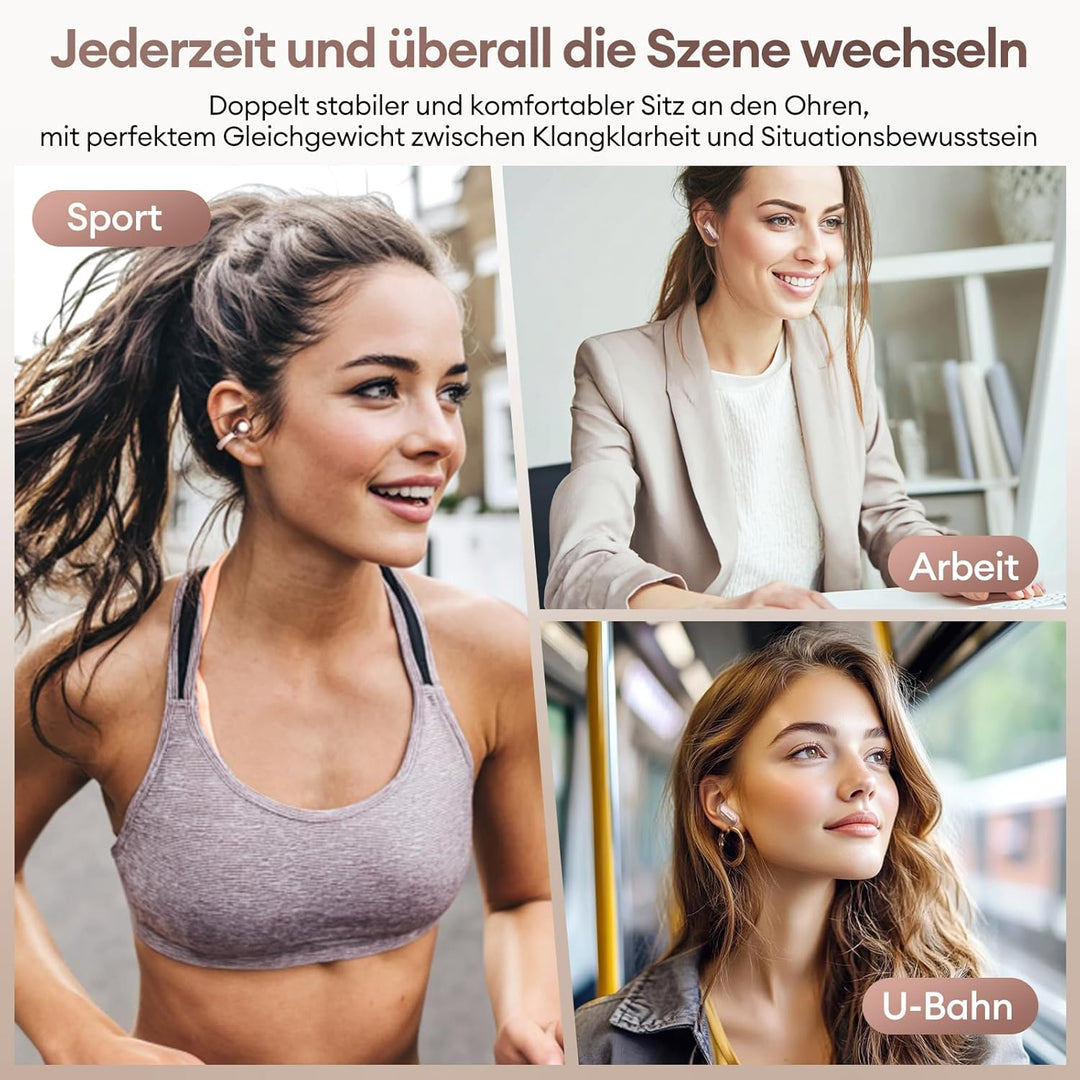 PAXA 2-in-1 Doppel-Set Clip On Kopfhörer Open Ear Kopfhörer Bluetooth 6.0 0ms Verzögerung, 140H Spie