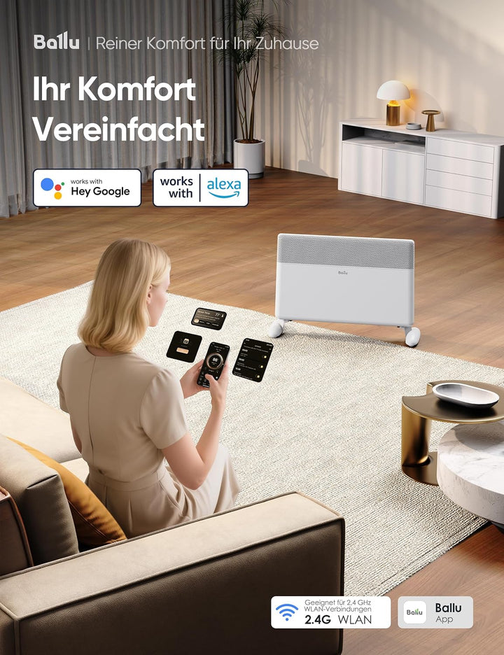 Ballu Infrarotheizung Standgerät &amp; Wandmontage 2000W, Elektrische Heizung Energiesparend mit Smart T