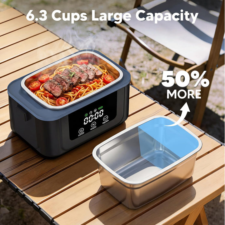 Elektrische Lunchbox mit Akku, 2026 Upgrade Electric Lunch Box mit Display & Eiskristallbox, 1,5L Wi