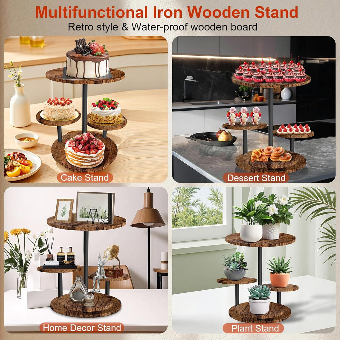 4 Etagen Kuchen und Cupcake Ständer aus Holz, 360° Drehbar Etagere für Desserts, Donuts, Kekse, Maca