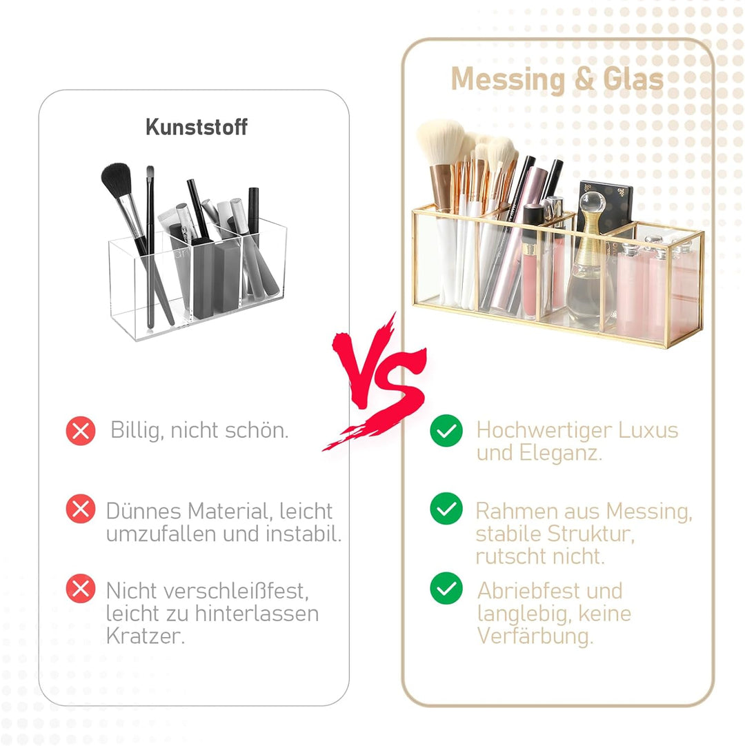 Make up Organizer, Pinselhalter, Stifthalter, Glas und Messing Schreibtisch Organizer, Kosmetik Aufb