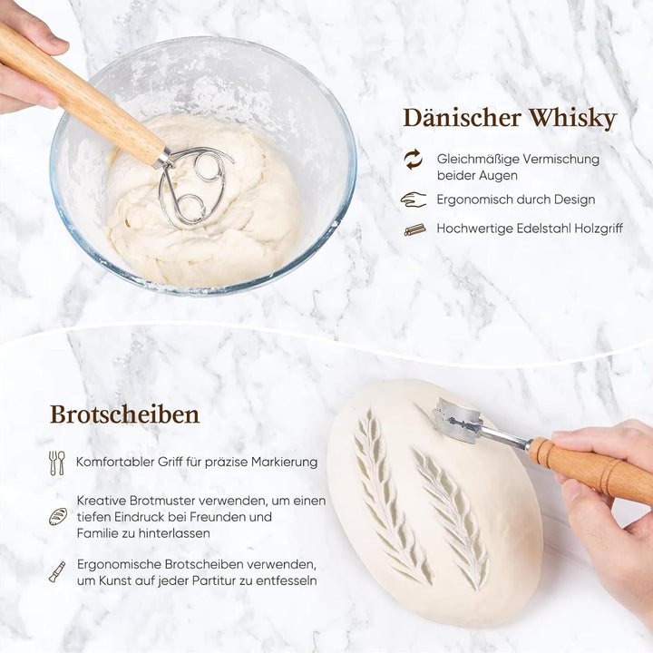 Gärkorb Brot Set mit 2 Gärkörbchen, Sauerteig Starter Set und Komplettset Backzubehör, sauerteig sta