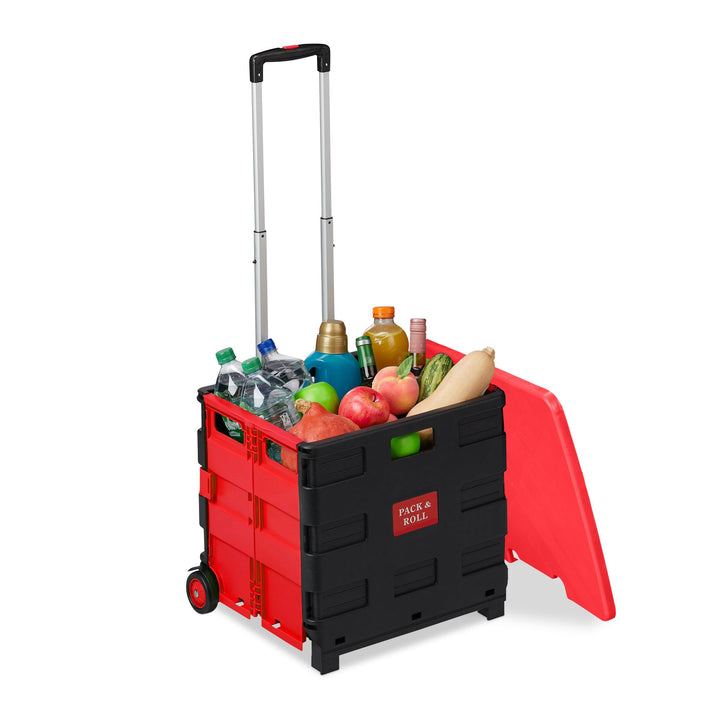 Relaxdays Einkaufstrolley, Klapptrolley mit Rollen & Deckel, Teleskopgriff, bis 35 kg, Faltbarer Tro