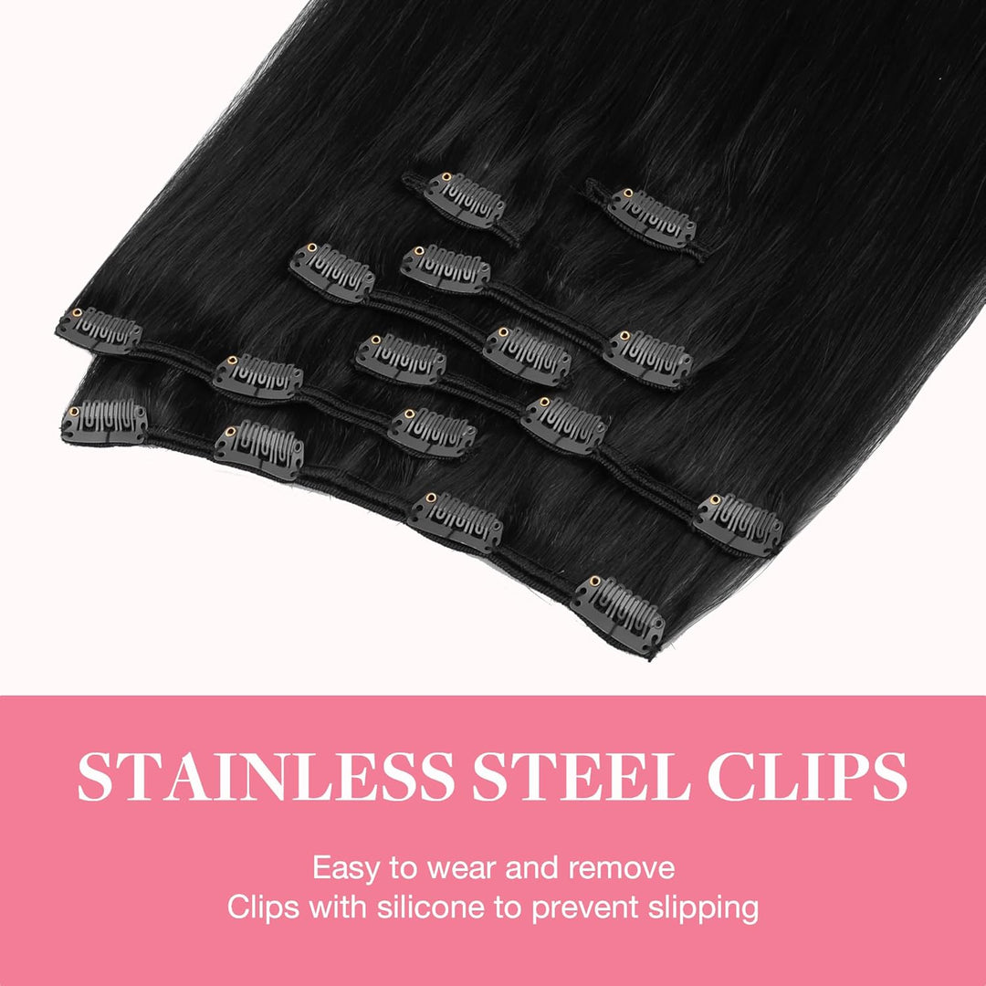 GOO GOO Clip in Extensions Echthaar, Echthaar Extensions Clip, 20cm 50g 7pcs, Clip In Haarverlängeru