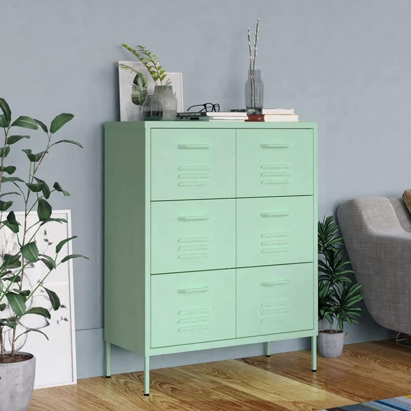 Gecheer Schubladenschrank, Kommode mit 6 Schubladen Sideboard Anrichte Mehrzweckschrank Metallschran