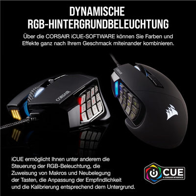 CORSAIR SCIMITAR RGB ELITE Kabelgebundene MOBA/MMO Gaming-Maus - 18.000 DPI - 17 programmierbare Tas