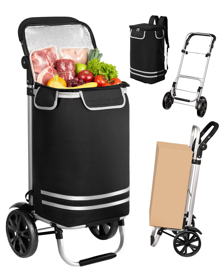 Oak & Tea Einkaufstrolley 3 IN 1 Klappbar, Leicht & Robust (50kg Traglast, 56L) mit 2 Rädern & Verst