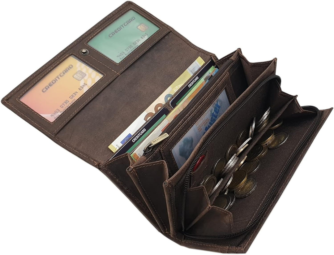 myledershop Grosse Büffel-Vollleder Damen Geldbörse/Geldbeutel/Portemonnaie/Geldtasche mit Colibri-M