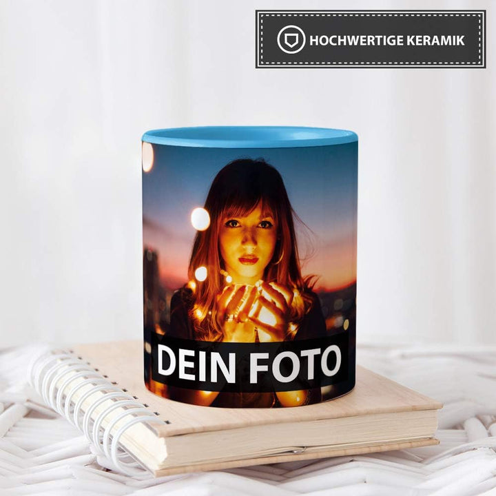 Foto-Tasse zum selbst gestalten mit Foto und Text/mit individuellen Druck in Profiqualität/Personali