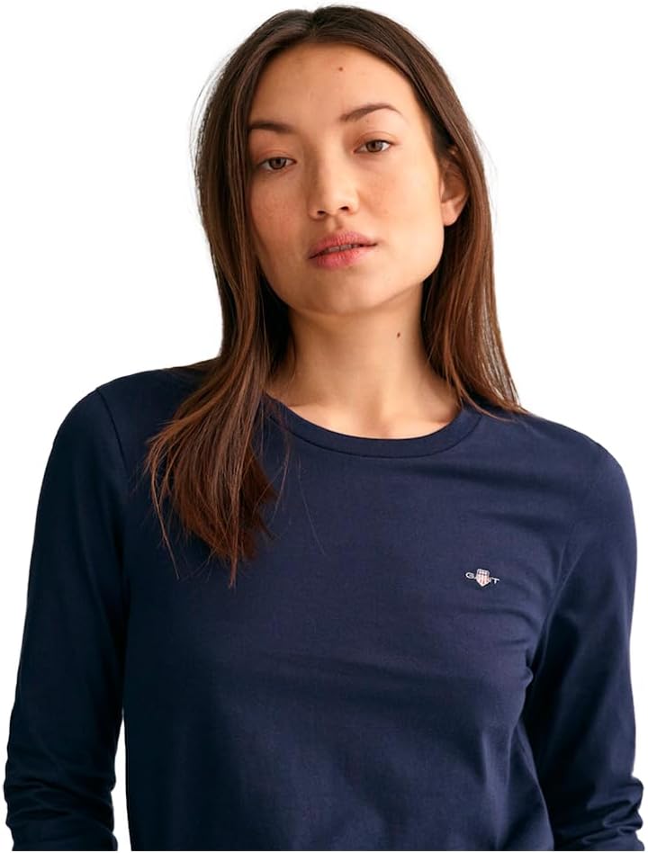GANT Damen Reg Shield Ls T-Shirt, Evening Blue