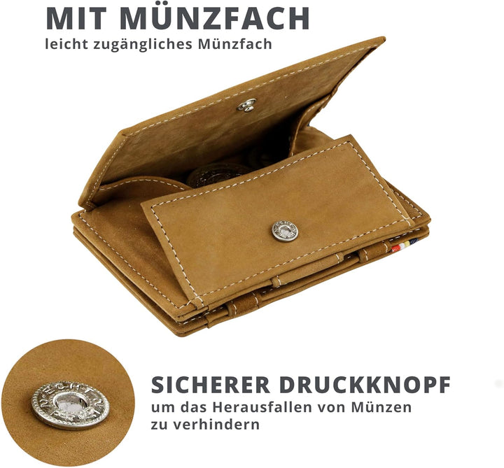 GARZINI Magic Wallet, RFID Geldbeutel für Herren aus echtem Leder für 7 Karten und Münzfach, Mini Ge