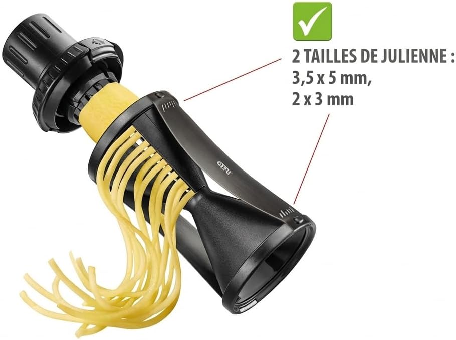 GEFU Spiralschneider SPIRELLI 2.0 Black Edition mit Gemüsehalter & Bürste, Julienne-Schneider für Ge