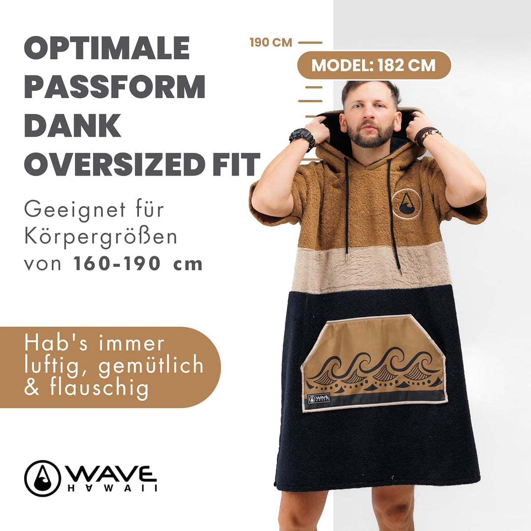 WAVE HAWAII Cumbuco Surfponcho für Körpergrössen von 160-190 cm Poncho 95% ÖKO Baumwolle Umkleidehil
