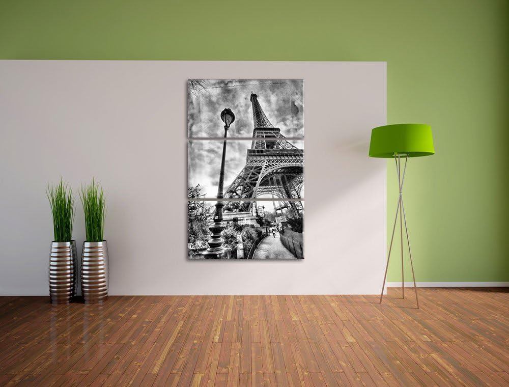 Pixxprint Pariser Eifelturm Retro als Leinwandbild/Grösse: 3 Teilig (120x80) cm/Wandbild/Kunstdruck/