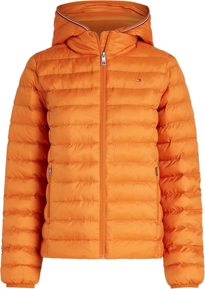 Tommy Hilfiger Damen Daunenjacke Padded Global Stripe Jacket mit Kapuze XXS Orange (Autumn Orange),